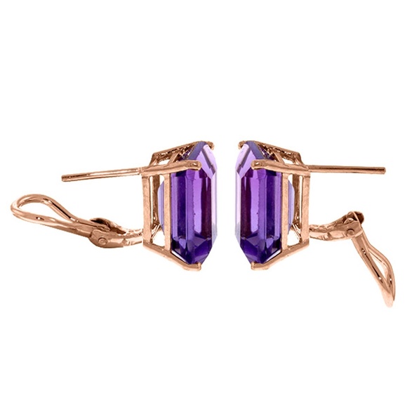14K. GOLD FRENCH CLIPS EARRING WITH NATURAL AMETHYSTS (Rose Gold) - Picture 3 of 6